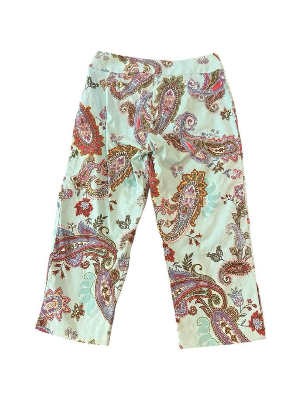 Randy Kemper Cropped Wide‎ Mint Green Capri Pants M Coastal Paisley Boho Resort - Picture 3 of 7